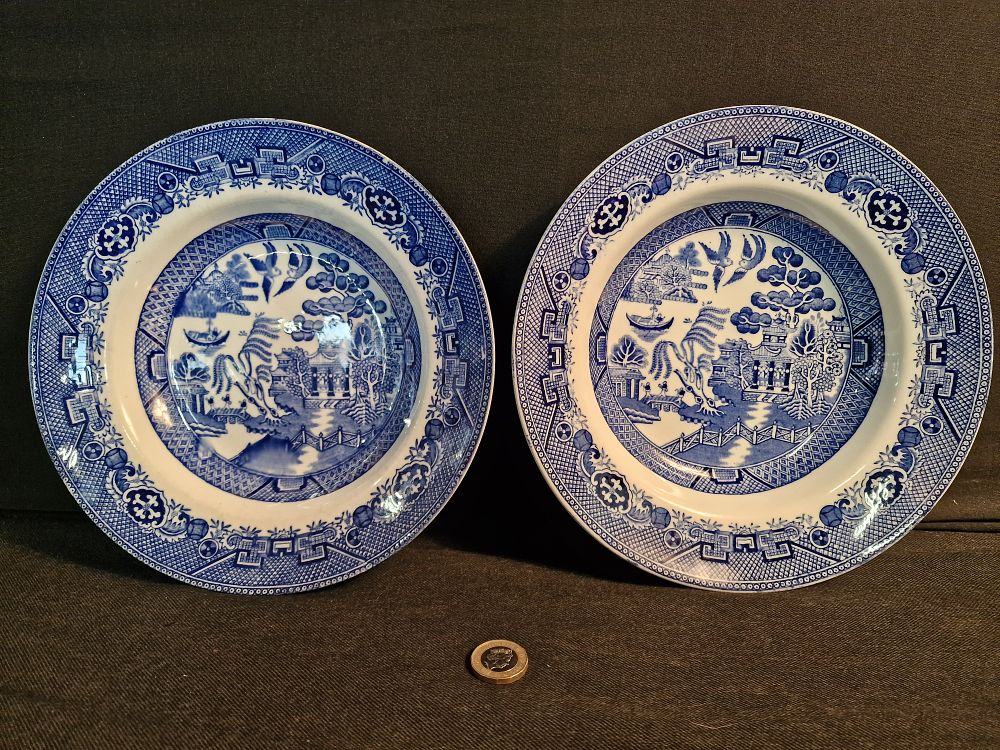 Lot 237: Pair of W Adam & Sons Tunstall Warranted Staffordshire Blue Dishes