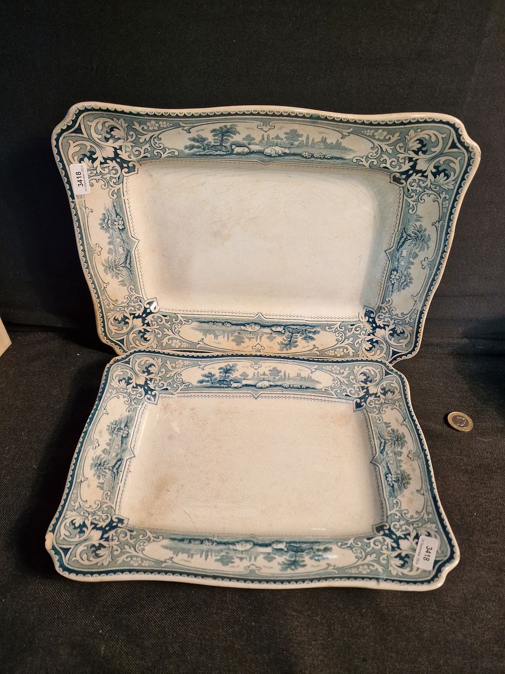Lot 244: Pair of Antique Platters Made by F & Sons Ltd in Burslem, England, Circa 1908. It Features the "Verona" Pattern Small one has chipped corners.