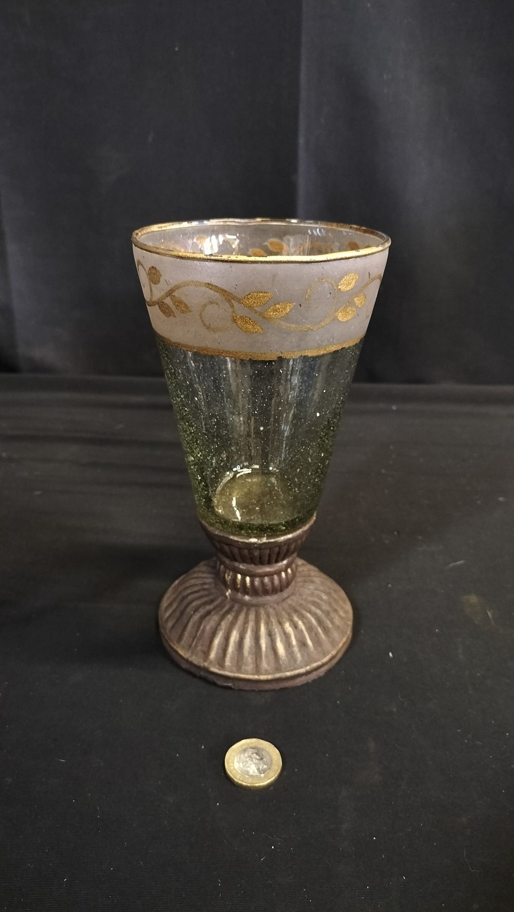 Lot 681: Hand blown glass goblet with leaf decoration 