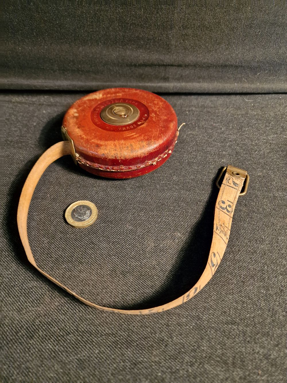 Lot 344: Vintage Leather Bound Rabone 33' Measuring Tape
