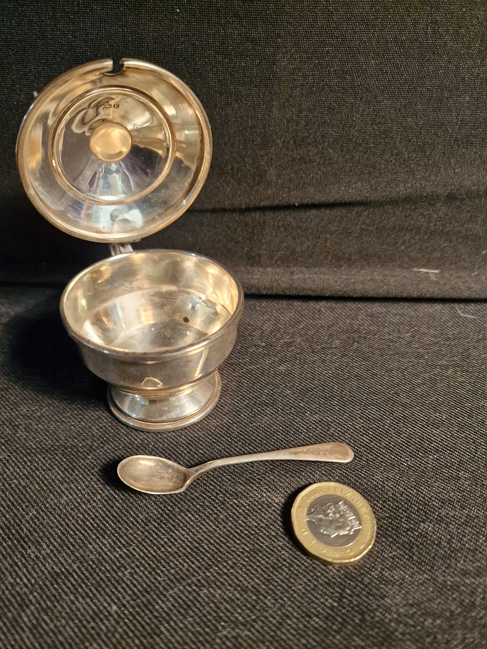 Lot 350: Vintage Silver Mustard Pot and Spoon