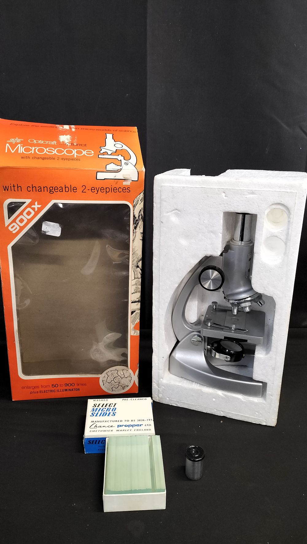 Lot 689: SNS Opticraft 4 turret Microscope with 2 changeable...