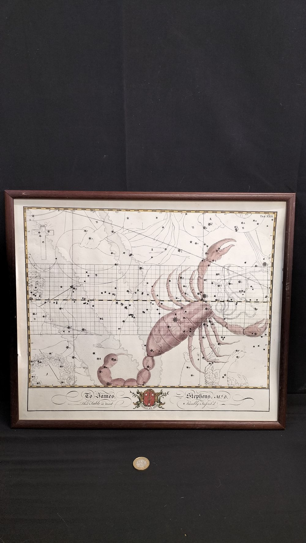 Lot 699:  Framed Chart of Scorpius. Zodiac Star Constellation Sign.