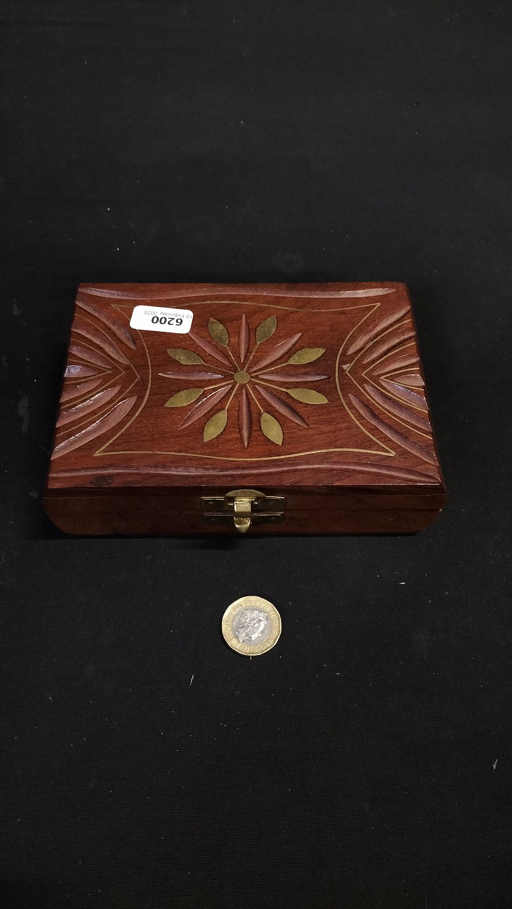Lot 748: Brass and wood trinket box 
