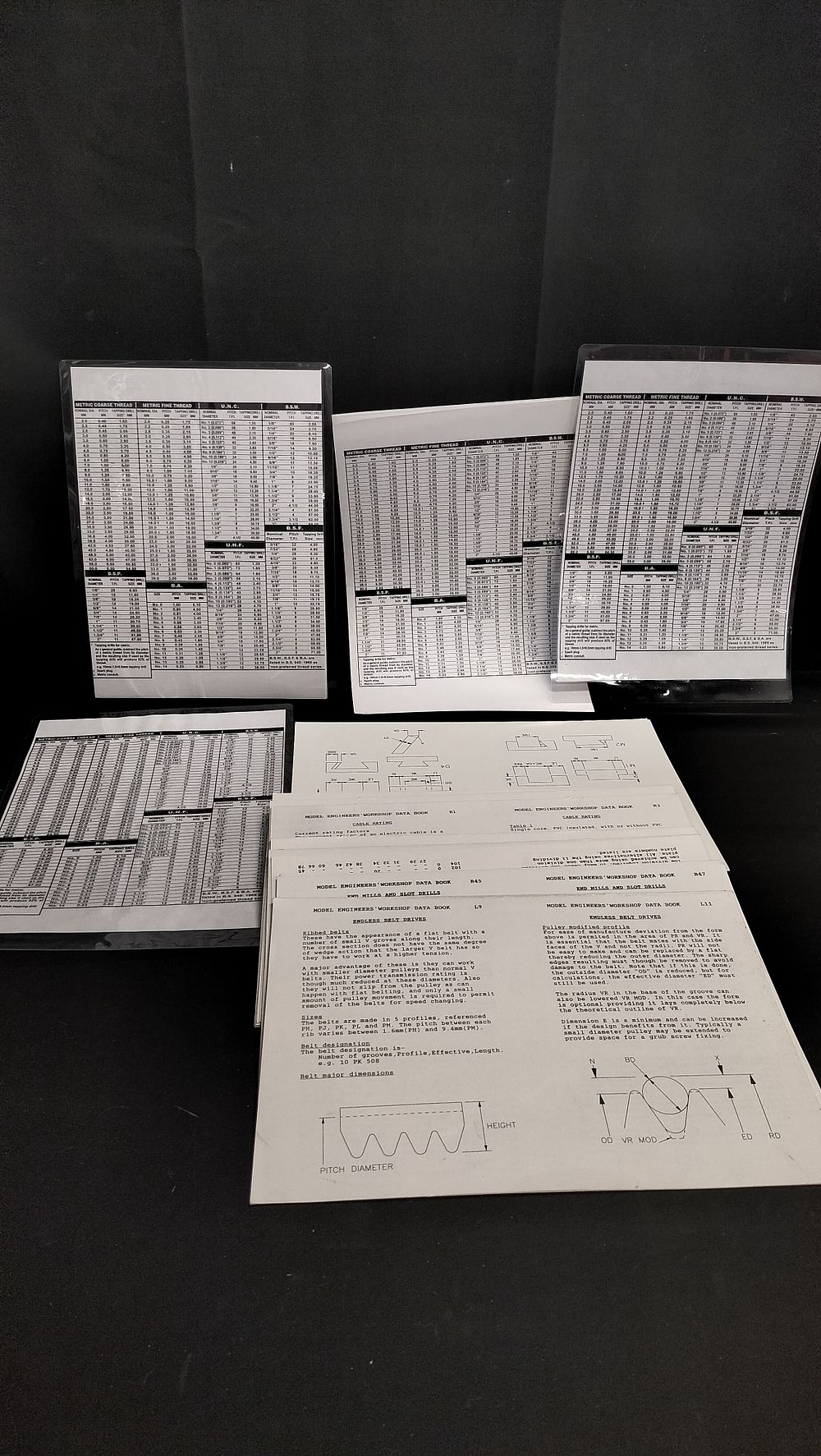 Lot 779: Various metric table charts and engineers workshop  data...