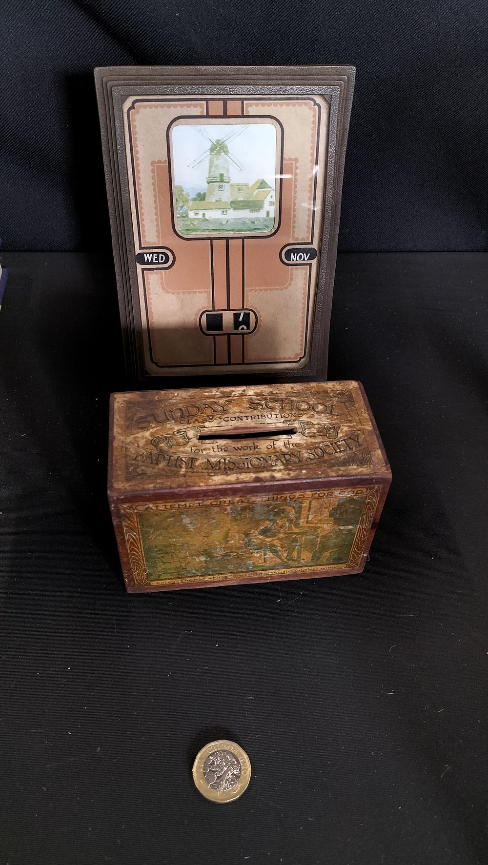 Lot 641: antique wooden collection box for the Baptist Missionary...