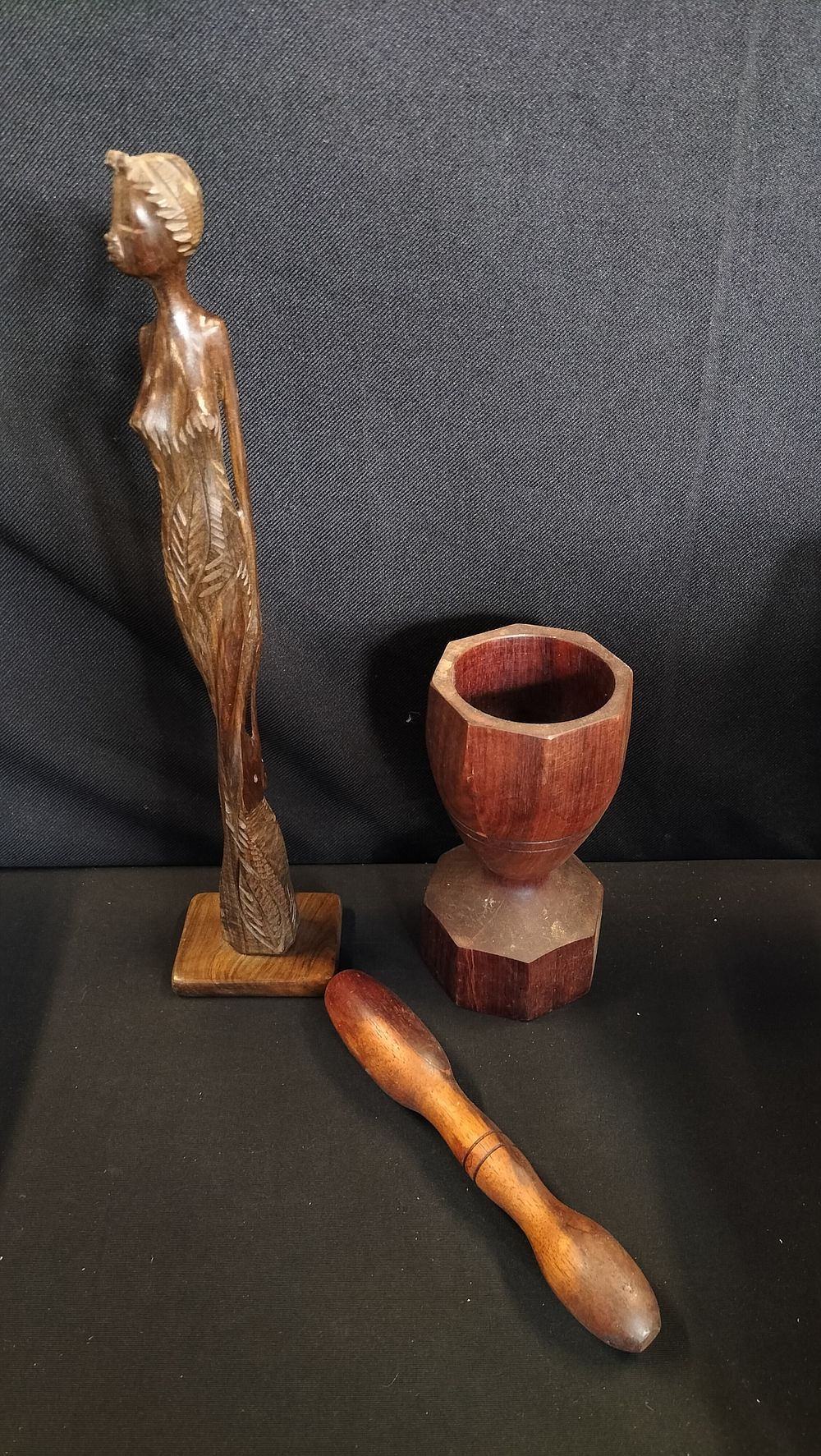 Lot 647: Wooden carved figure of a woman and a...