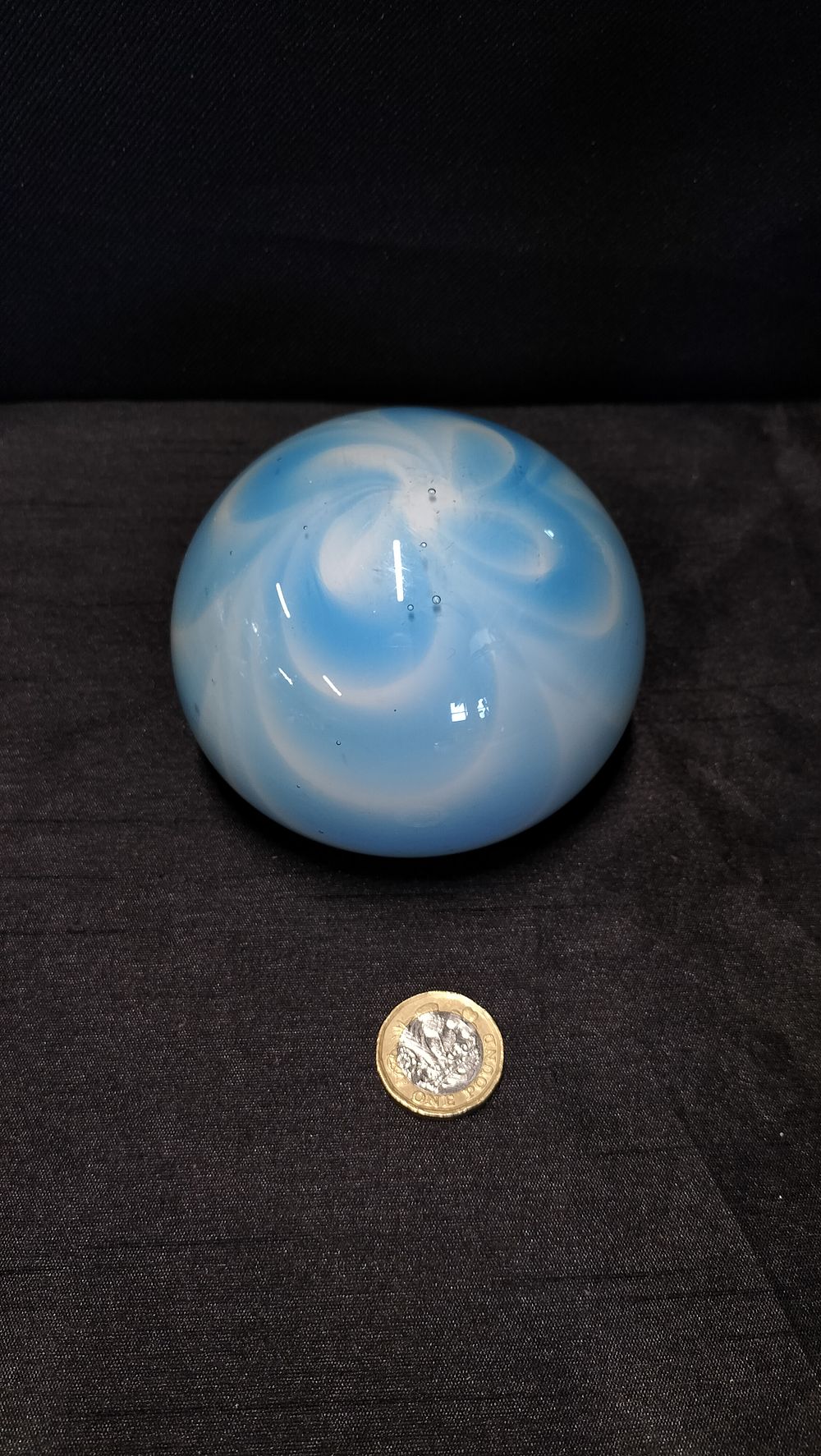 Lot 671: Hand blown Blue and white swirl studio glass...