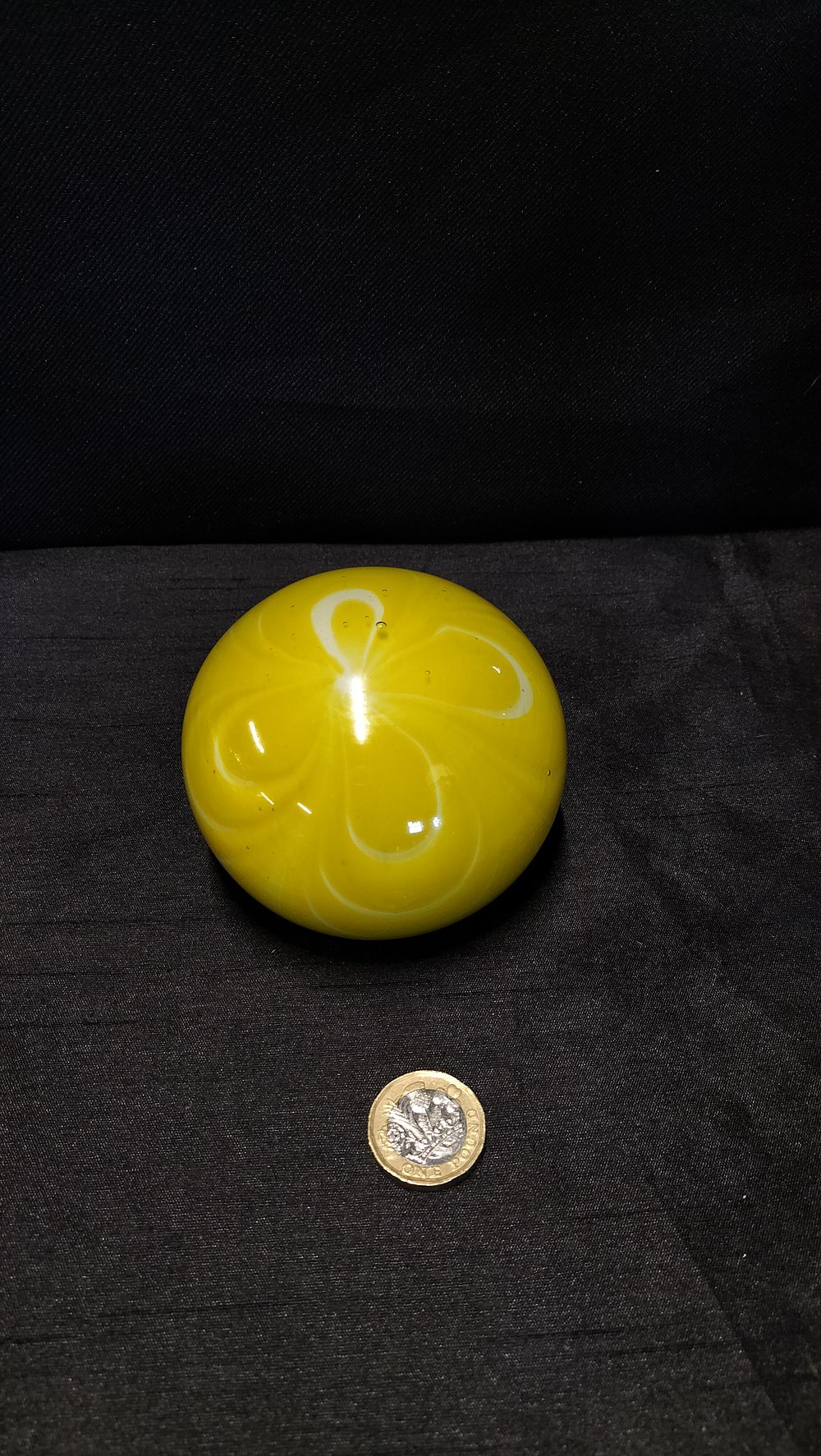 Lot 672: Hand blown yellow and white swirls studio glass...