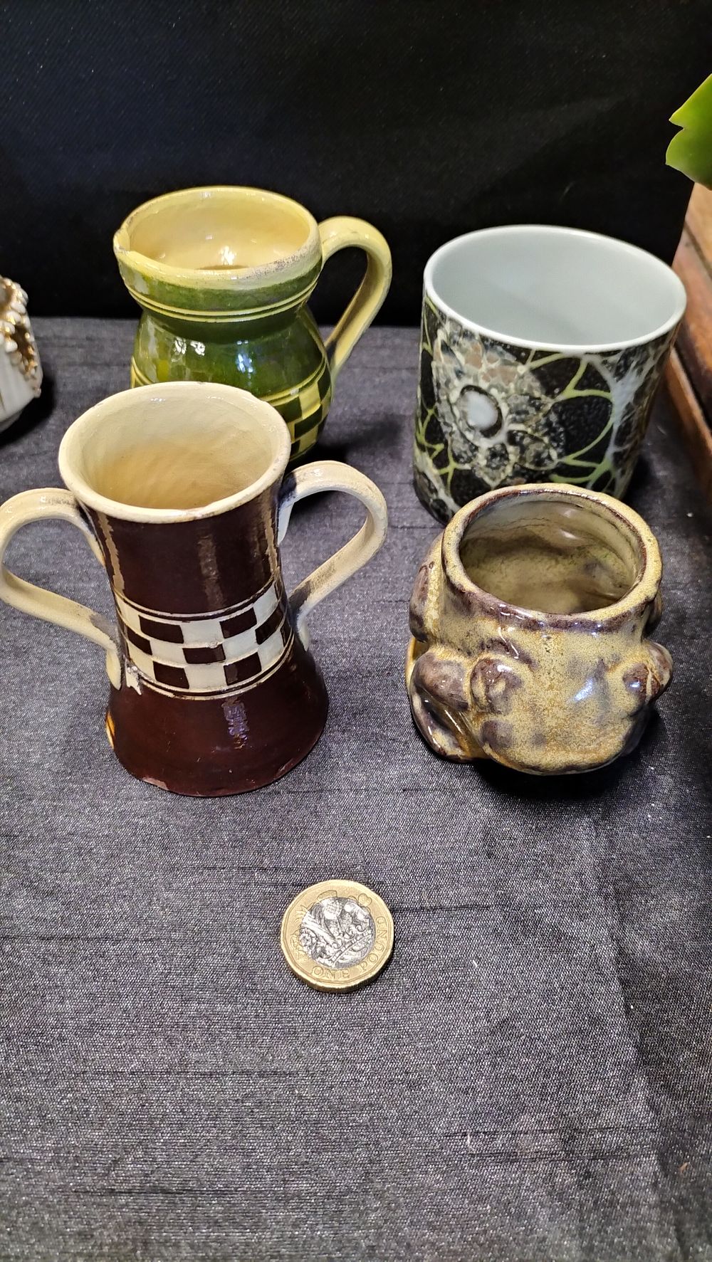 Lot 683: Four pieces of pottery Inc frog, pitcher jug...