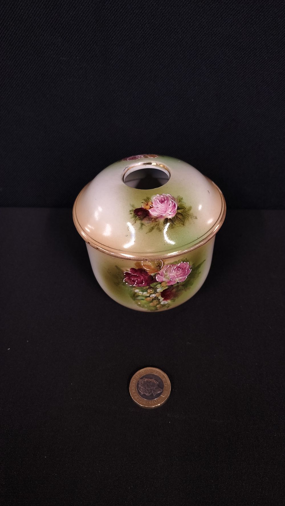 Lot 708: Vintage hand painted with rose decoration hair receiver...
