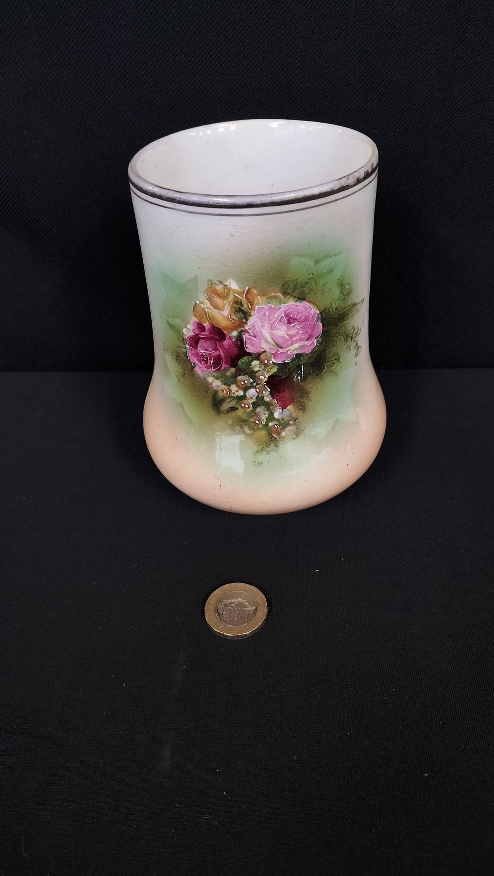 Lot 709: Hand painted vase with rose decoration 