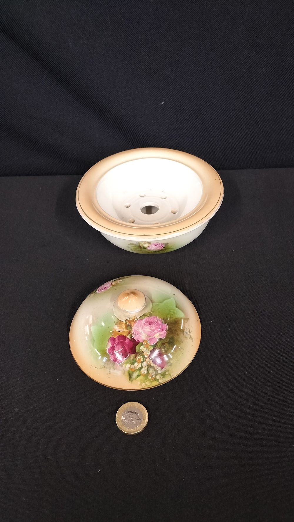Lot 711: Hand painted porcelain salad / fruit dish with...