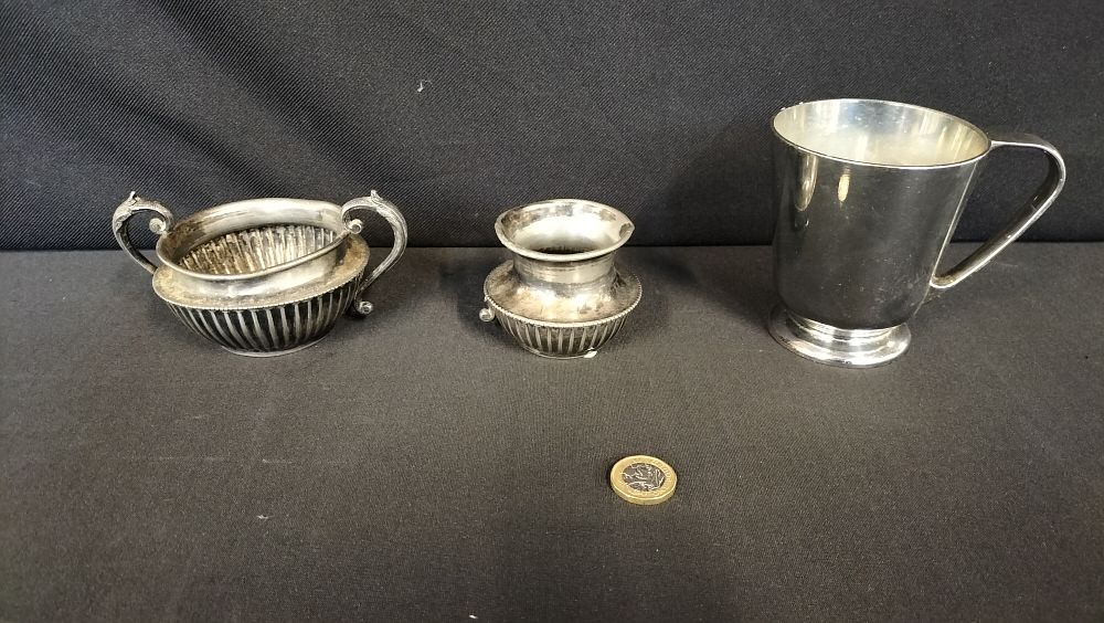 Lot 720: Pewter sugar bowl and creamer jug A/F and...