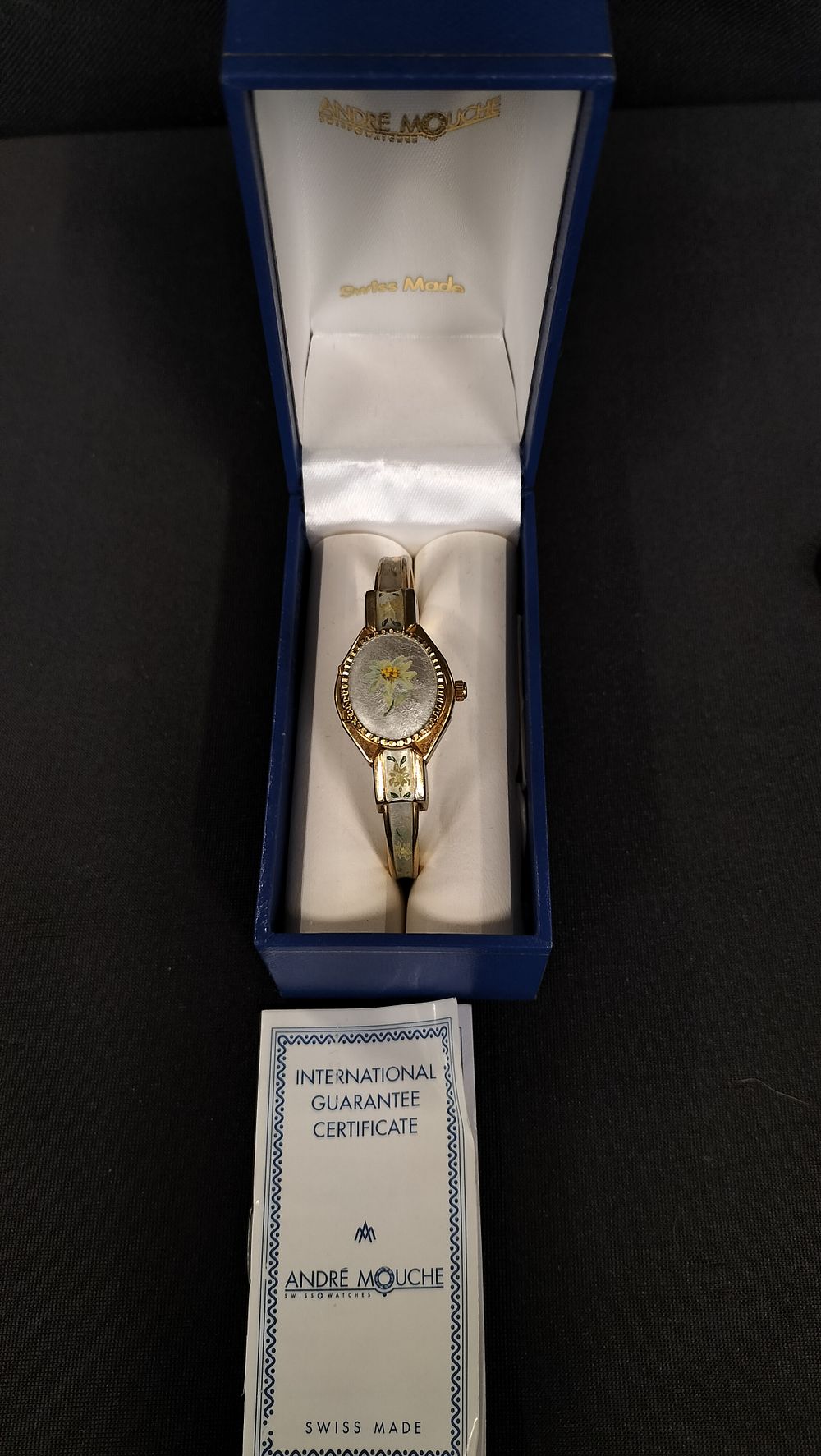 Lot 725: André Mouche ladies gold tone and enamel watch...