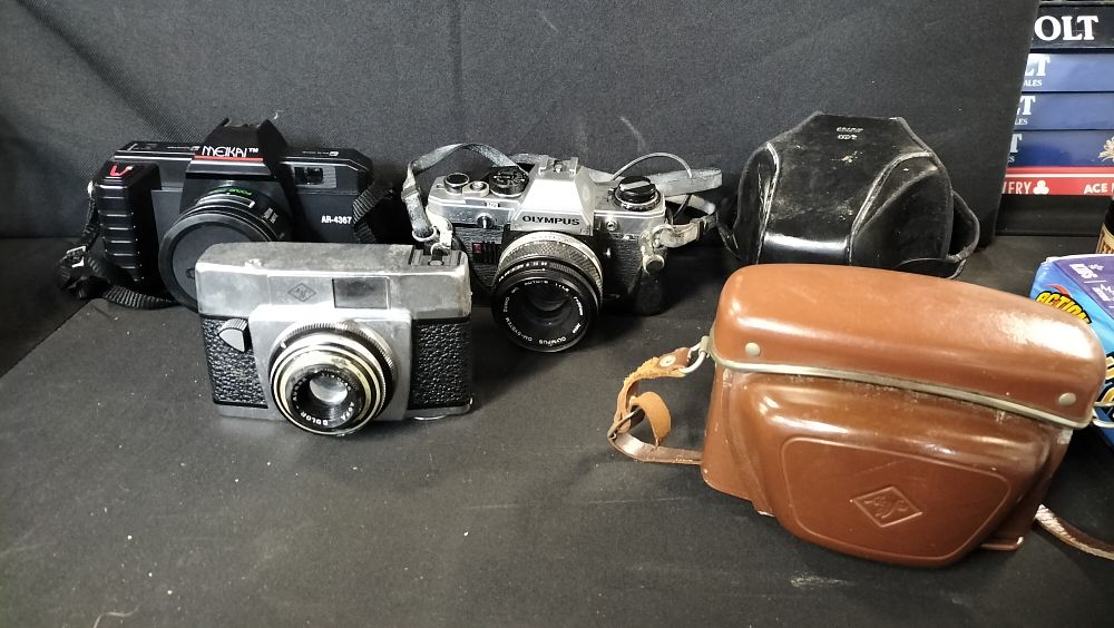 Lot 785: Three various cameras Inc, Meikai, Olympus and Agfa