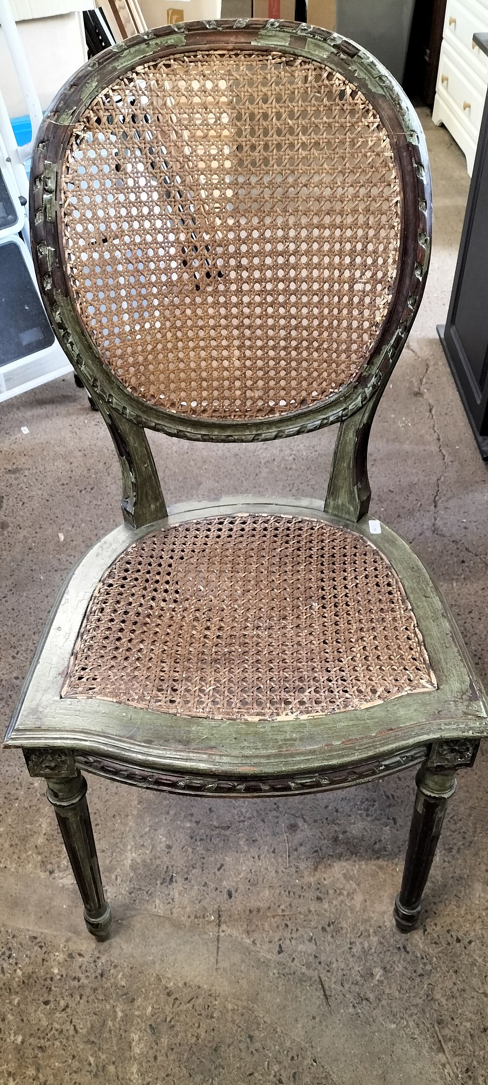 Lot 618: Distressed Cane Bergere Side Chair. COLLECTION ONLY 