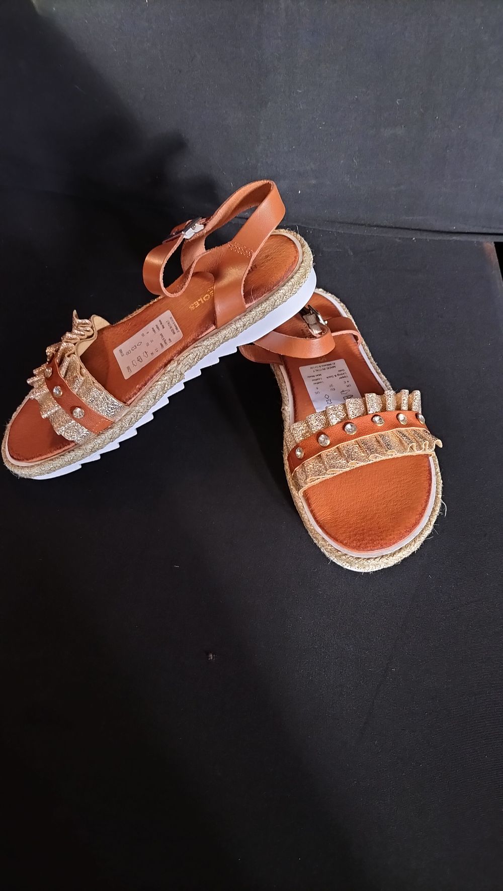 Lot 627: JD Williams.Heavenly soles leather tan and gold sandals....