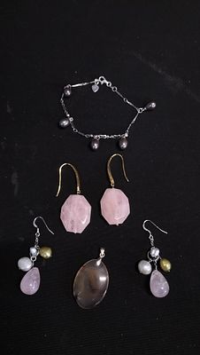 Collection of various Semi precious stone and pearl earrings Bracelet including Sterling Silver