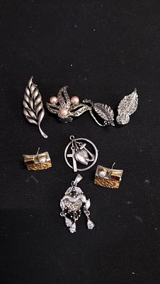 Clip on Earrings, Pendants and Sterling Silver Earrings, and Brooch