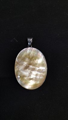 Large Sterling Silver Oval Pendant with Mother of Pearl Centre
