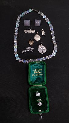 Various Sterling Silver Pendants, Brooch, and Faceted glass Necklace with Sterling Silver 