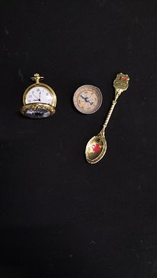Quartz Pocket Watch, Compass and a Canada Souvenir Spoon