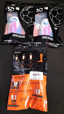 Three Brand New Pairs of Sondico Children's Shin Pads Pink/White/Blue RRP &pound;13.99 Each
