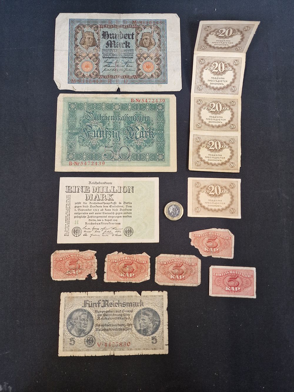 Lot 148: Antique and Vintage German and Latvian Banknotes inc a 1923 Eine Million Mark