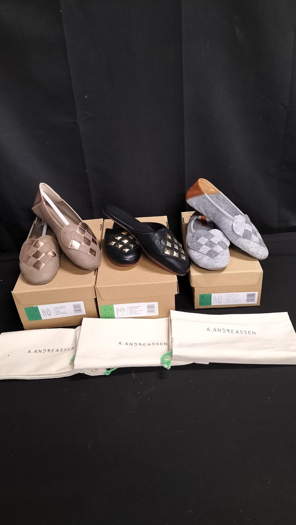 Lot 179: Three Brand New and Boxed. A.Andreassen children's Slippers....