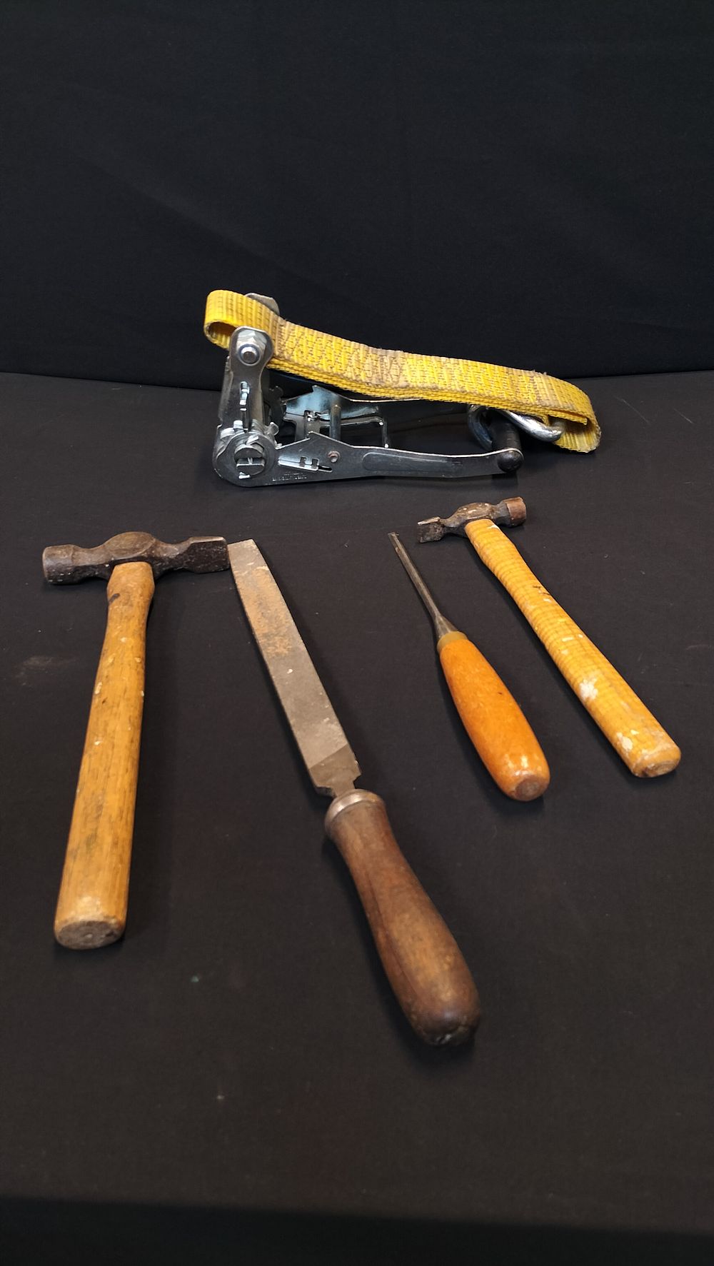 Lot 187: Selection of Hammers, File and Ratchet Bracket 