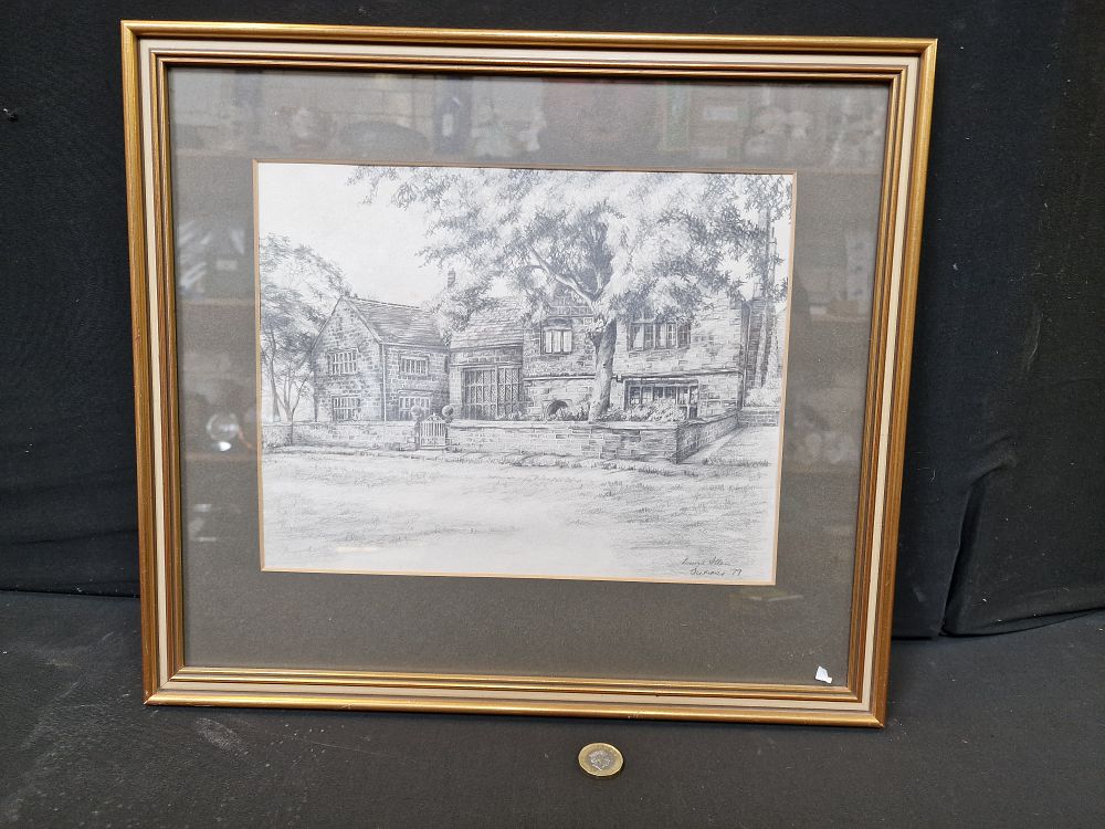 Lot 207: Framed Drawing by Louise Allen 1979. Oakwell Hall, Birstall West Yorks Approx 42x37cm