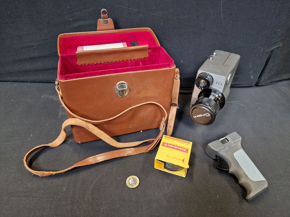 Lot 244: Vintage Crown 101 Power Zoom Camera in Leather Case
