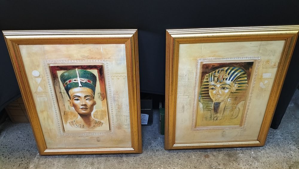 Lot 235: Two Large Guilt Framed Egyptian Prints. Measures approx...