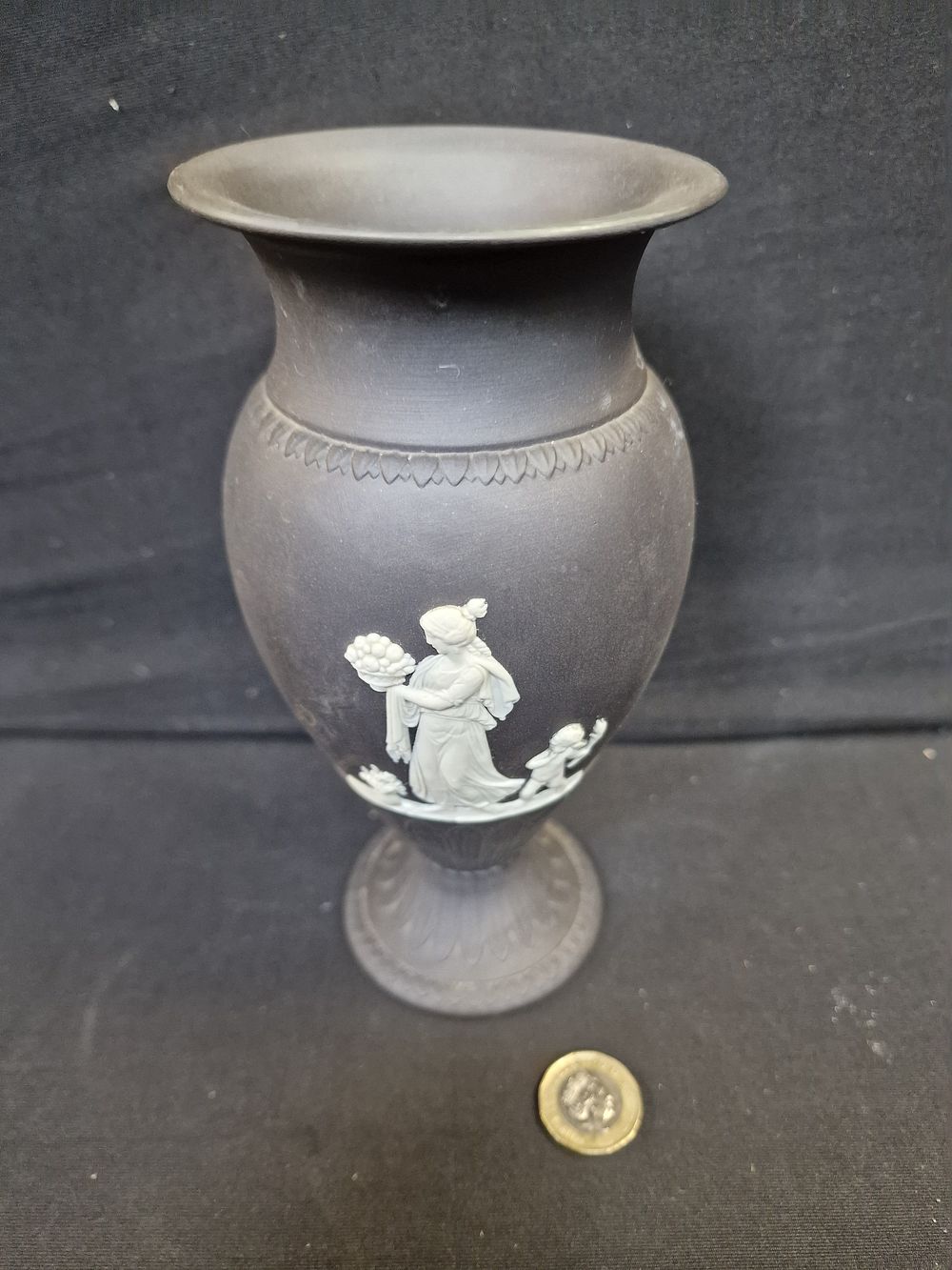 Lot 295: Vintage Wedgwood Black Jasperware Vase