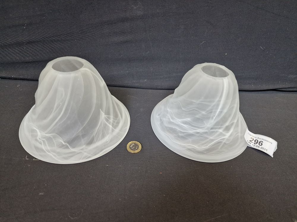 Lot 296: Pair of Glass Lampshades. Approx 176mm Across. 42mm Top Hole