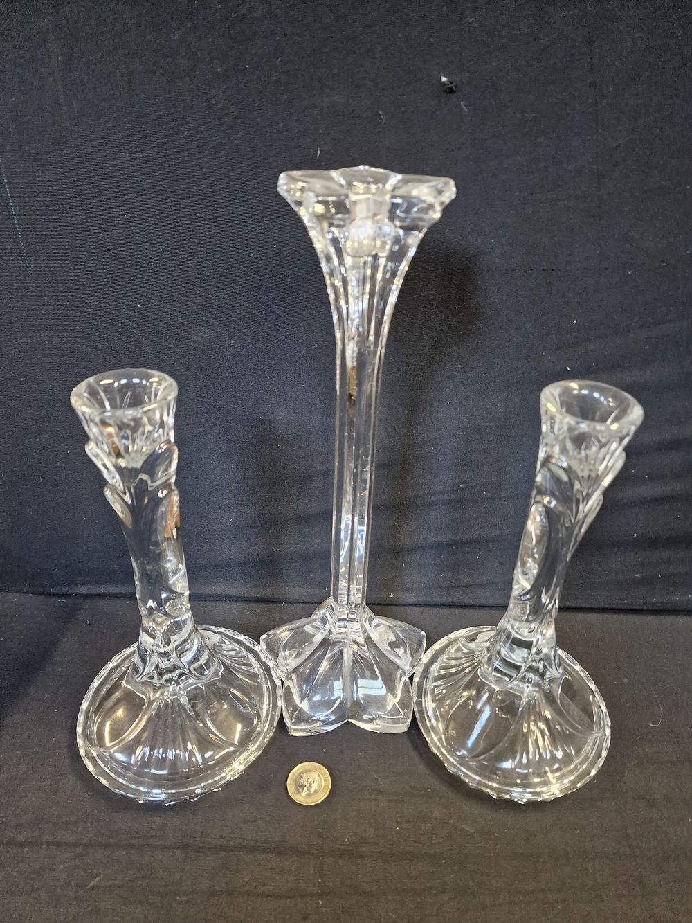 Lot 319: Three Crystal Glass Candle Sticks
