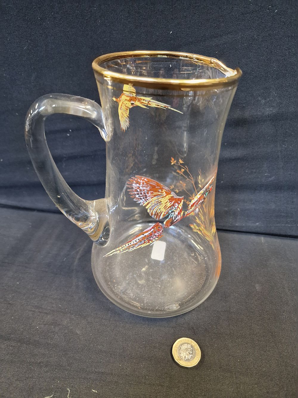Lot 321: Vintage Decorative Glass Pitcher with Gold Rim