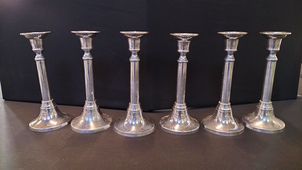Lot 316: 6 silver Tone Candle Sticks 