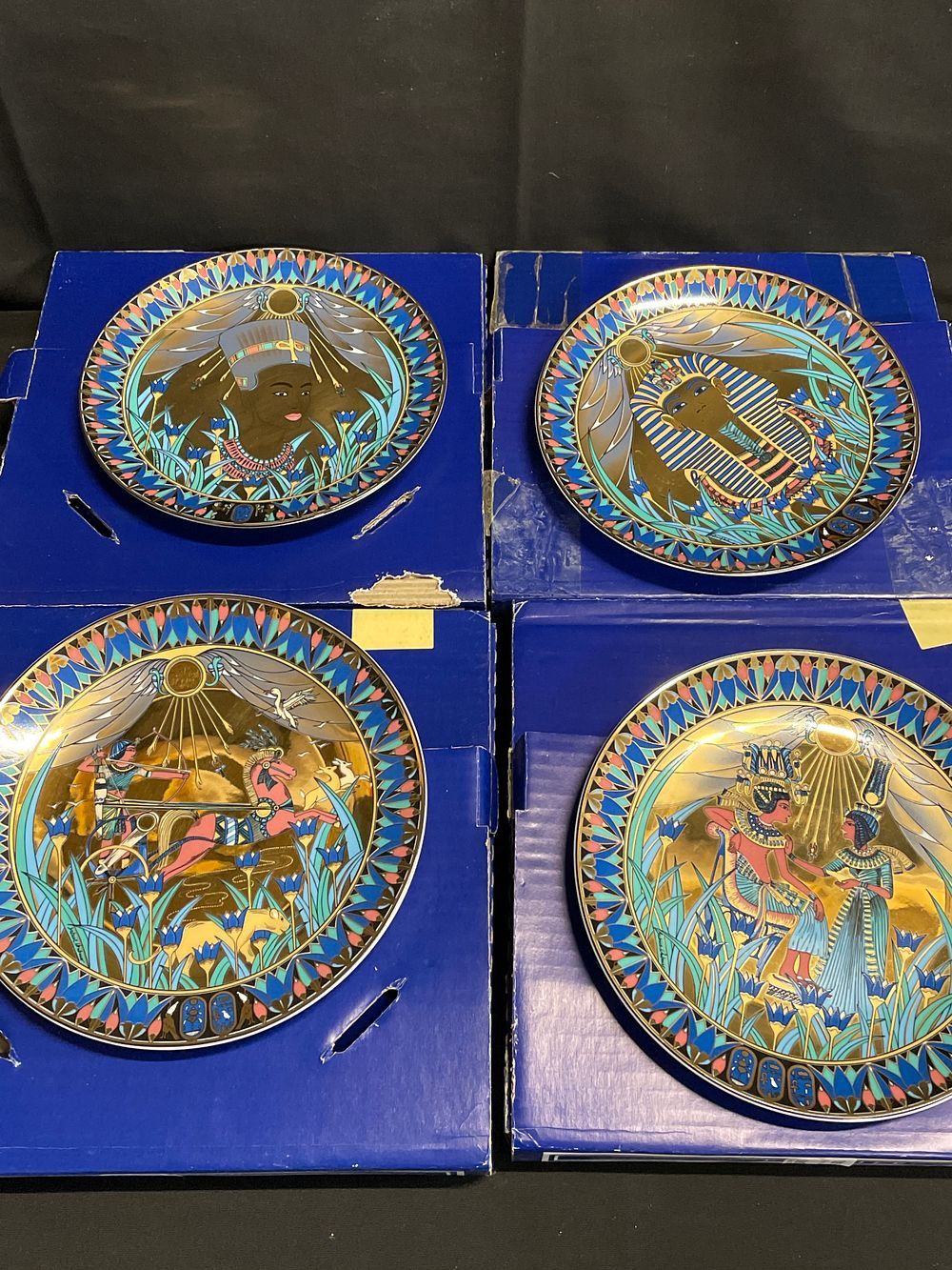 Lot 360: 4 Royal Worcester Egyptian 24 ct gold finished...