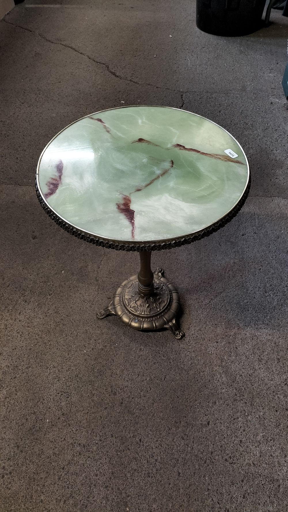 Lot 619: Small Onyx Style Side Table. With Brass Base....