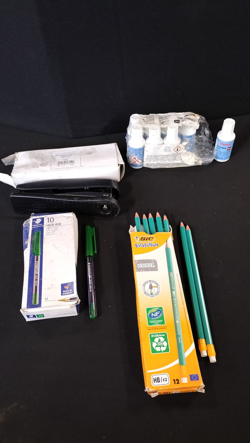Lot 639: Stapler, 8 Bottles of Correction Fluid, Box of...