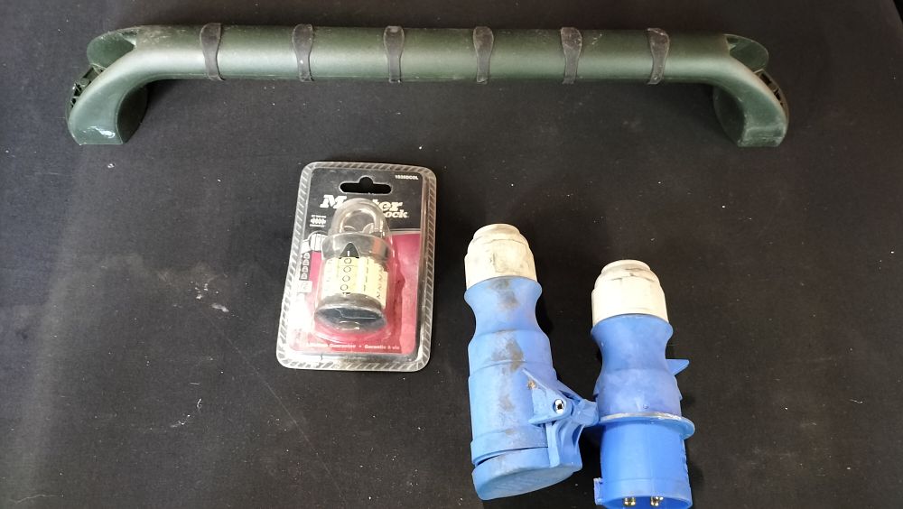 Lot 648: Various Items Electric Hook up Connector, Combination Padlock...