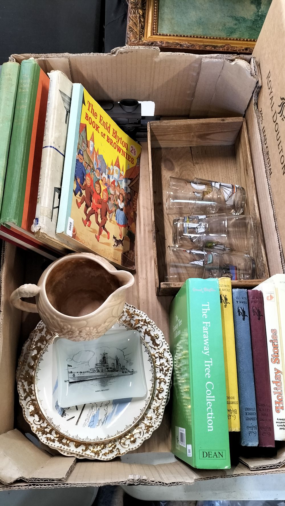 Lot 676: Box of Mixed Items Including Books, Plates and...