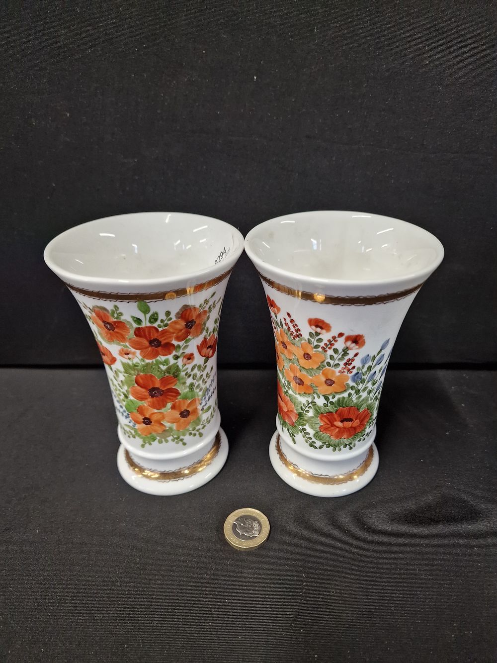 Lot 699: Pair of Hand Painted Vases