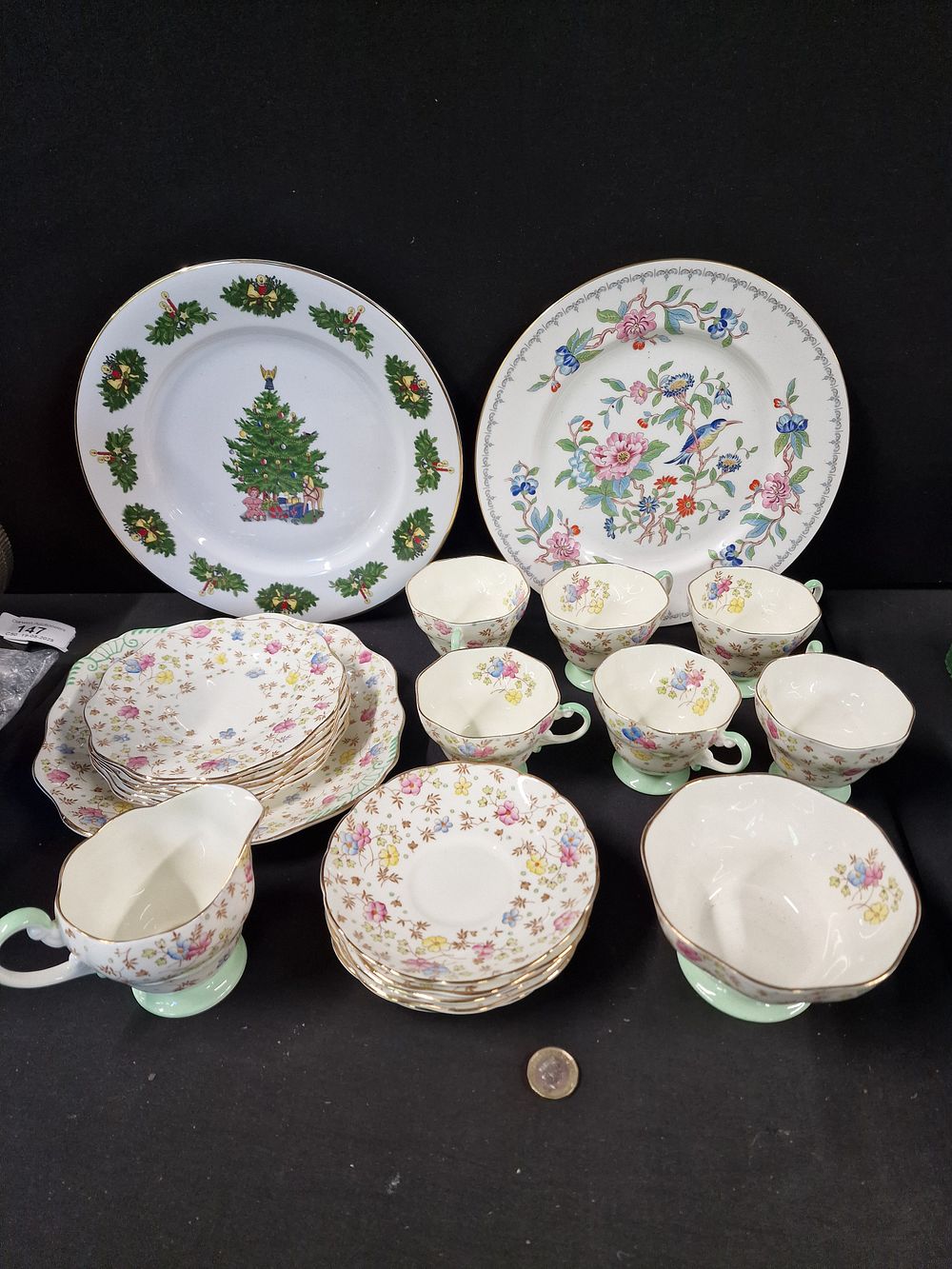 Lot 150: Vintage Foley Bone China Tea Set and 2 Plates COLLECTION ONLY