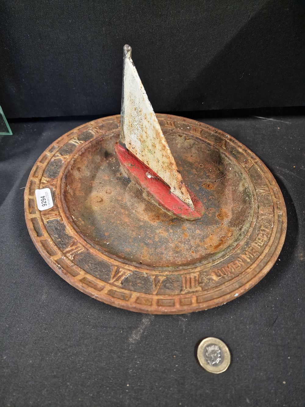 Lot 161: Vintage Cast Iron Sundial Top with Boat