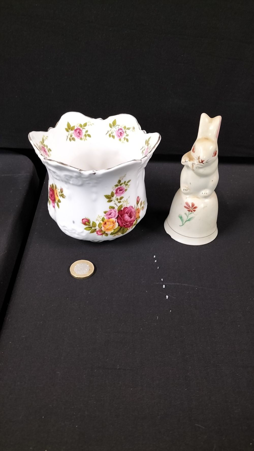 Lot 154: Brosnic Porcelain Planter and a Rabbit Bell