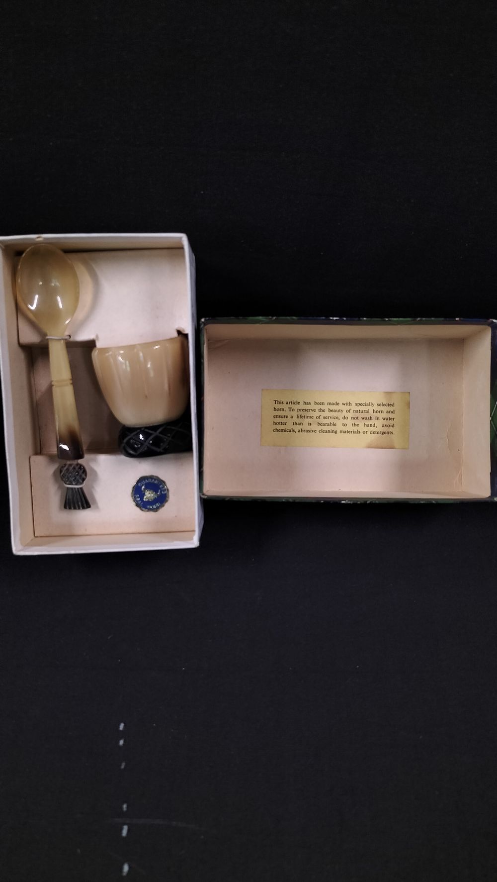 Lot 155: Boxed Scottish Horn Egg Cup and Spoon 