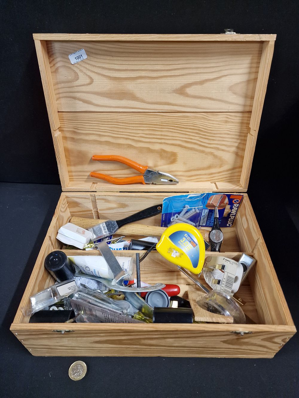 Lot 169: Wooden Box with DIY Items